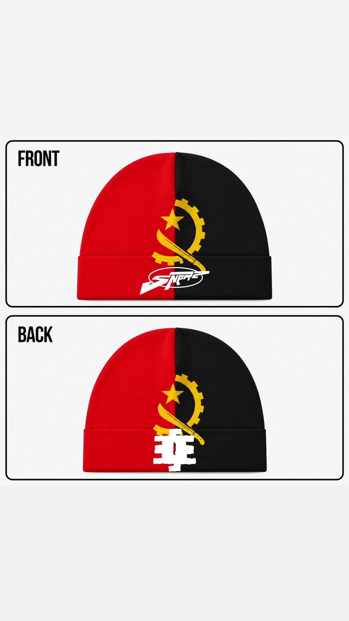 Angola flag skull cap — front and back
