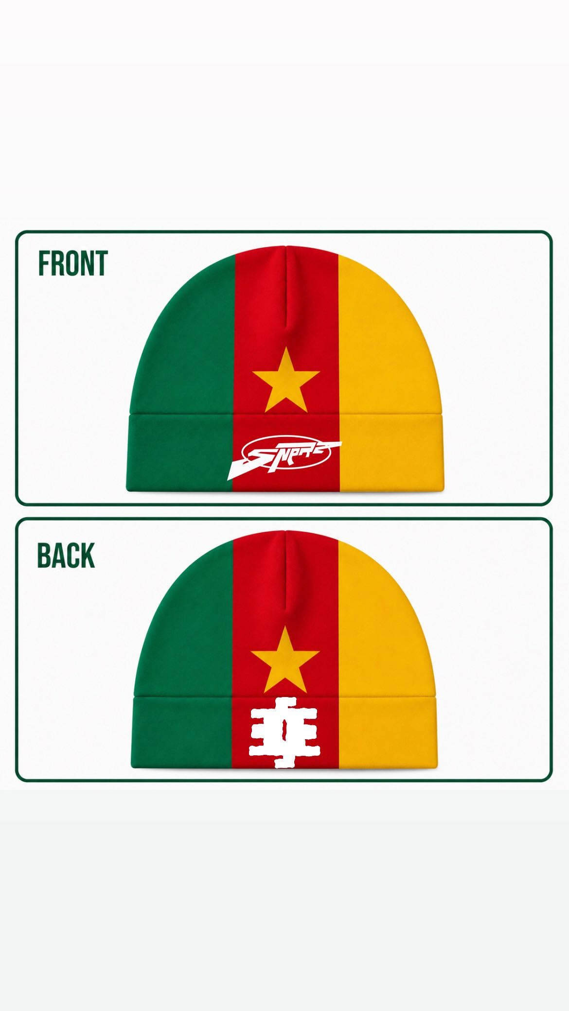 Cameroon flag skull cap — front and back