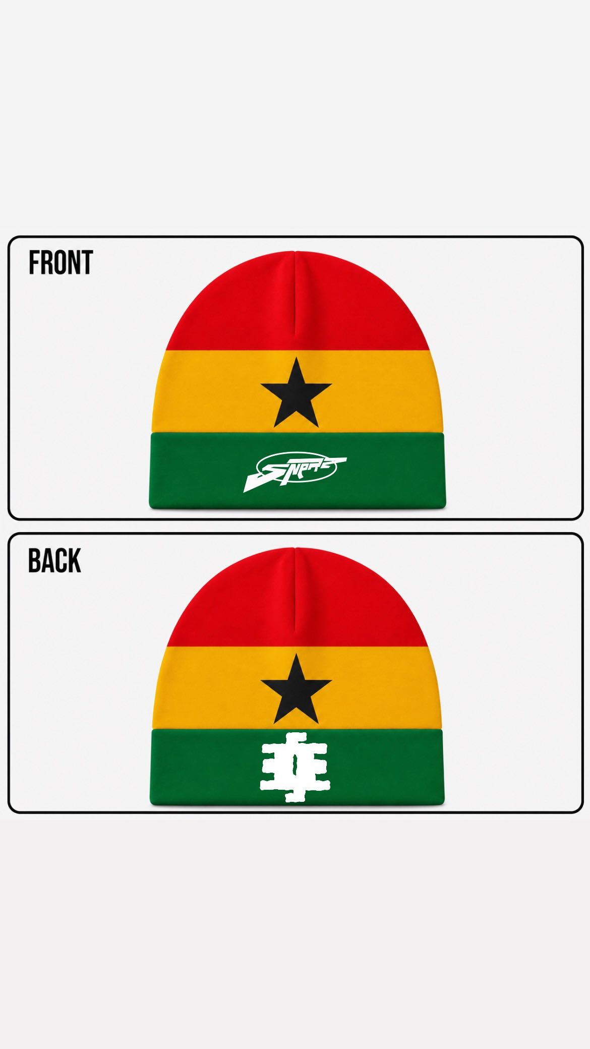 Ghana flag skull cap — front and back