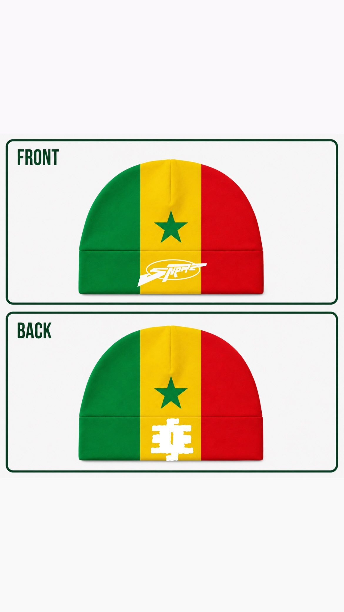 Senegal flag skull cap — front and back