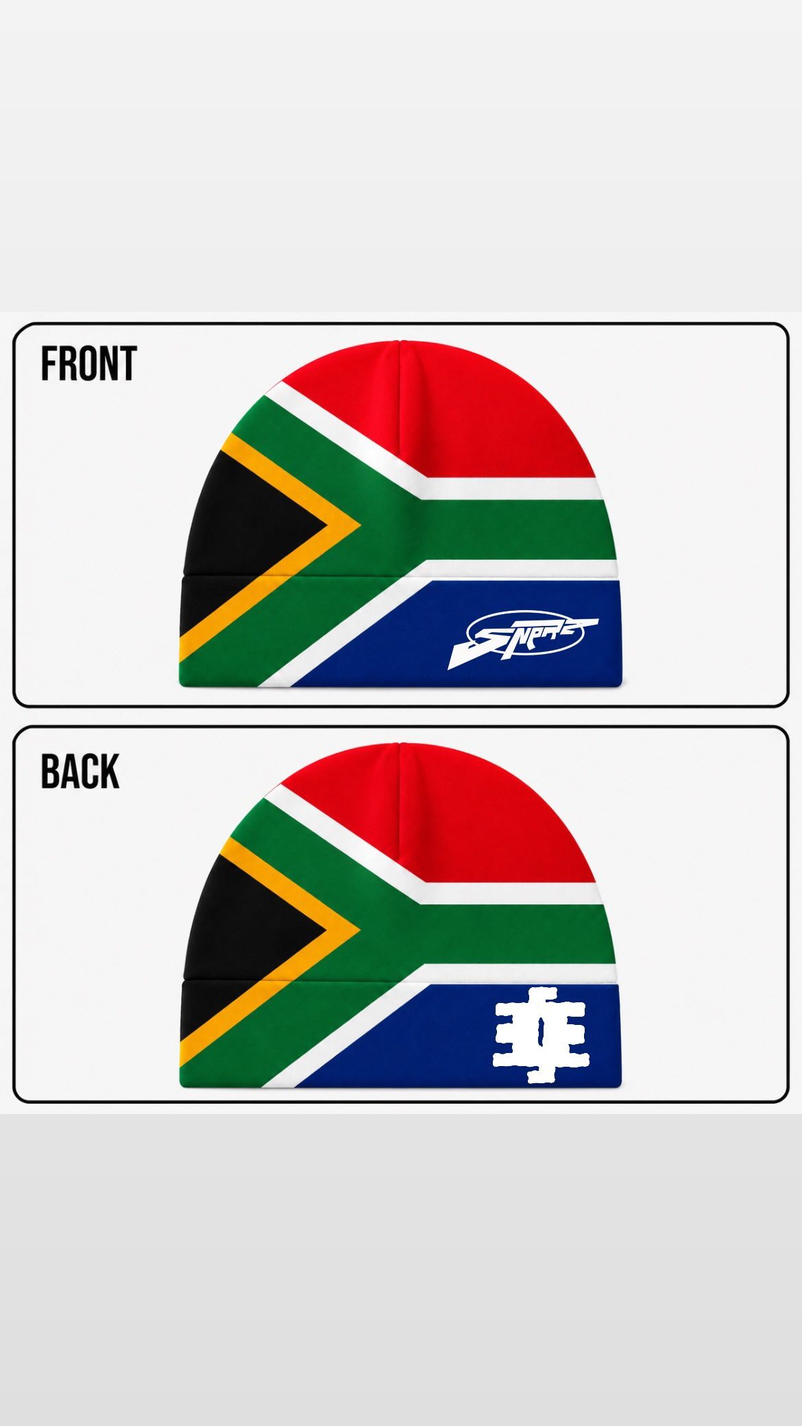 South Africa flag skull cap — front and back
