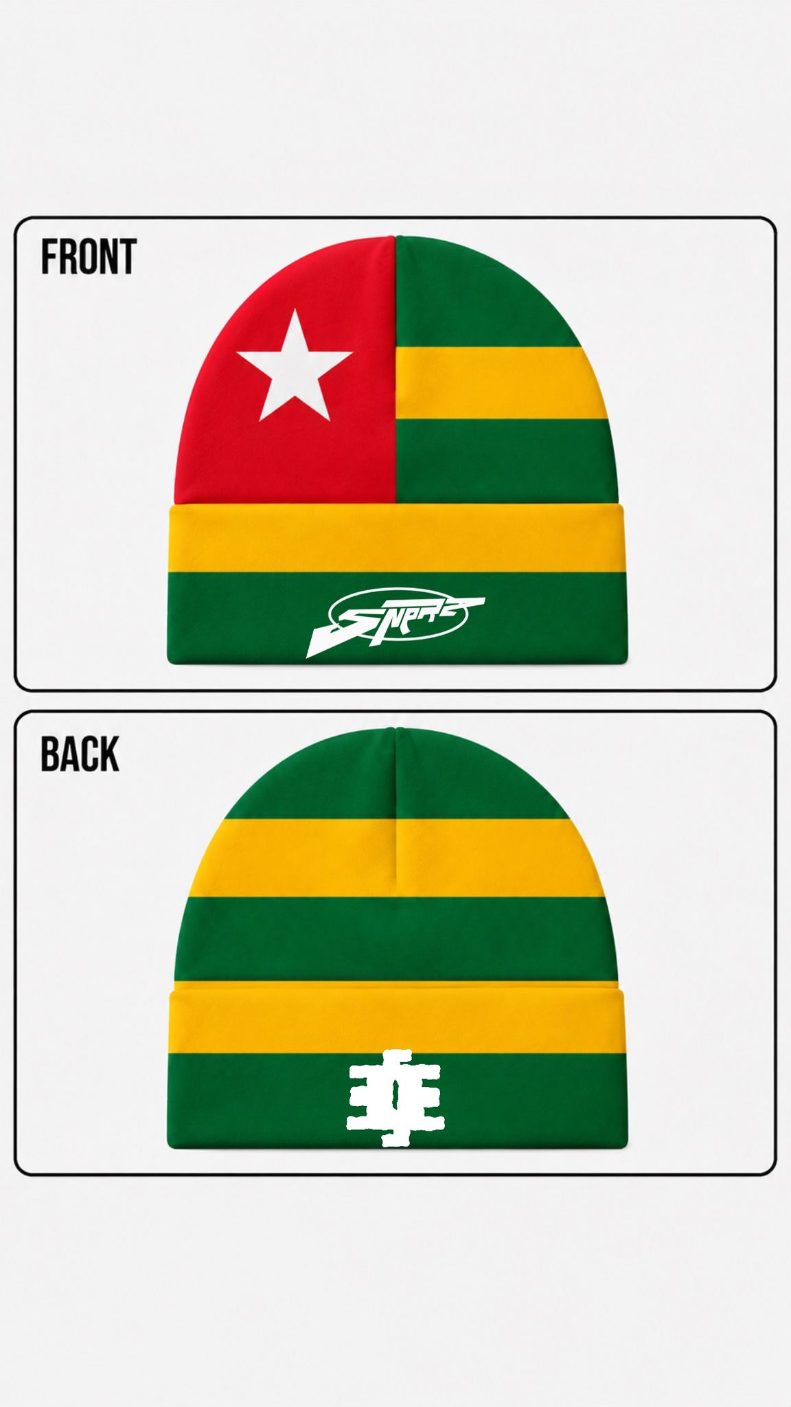 Togo flag skull cap — front and back
