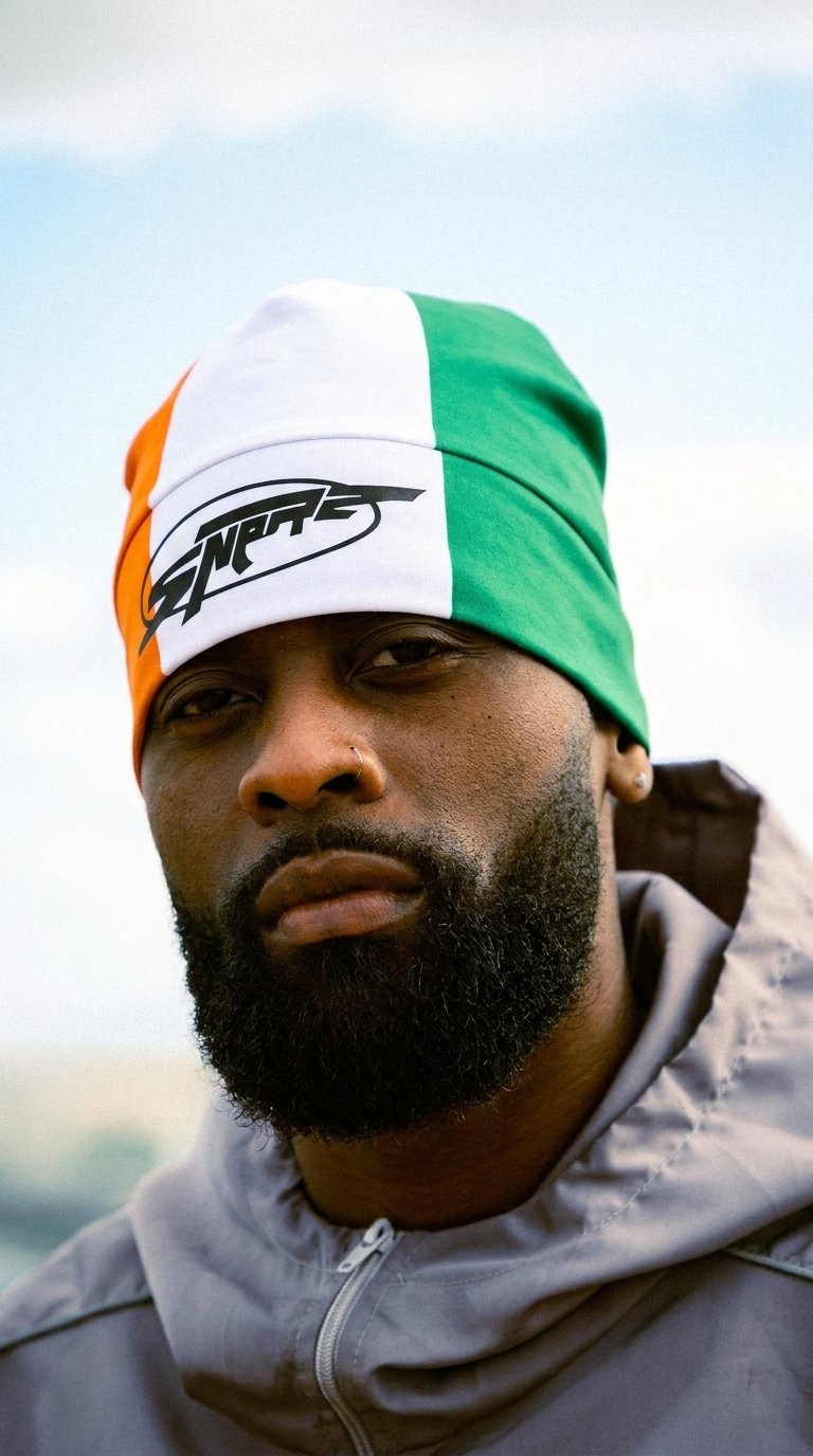 Close-up portrait wearing the Côte d'Ivoire skull cap