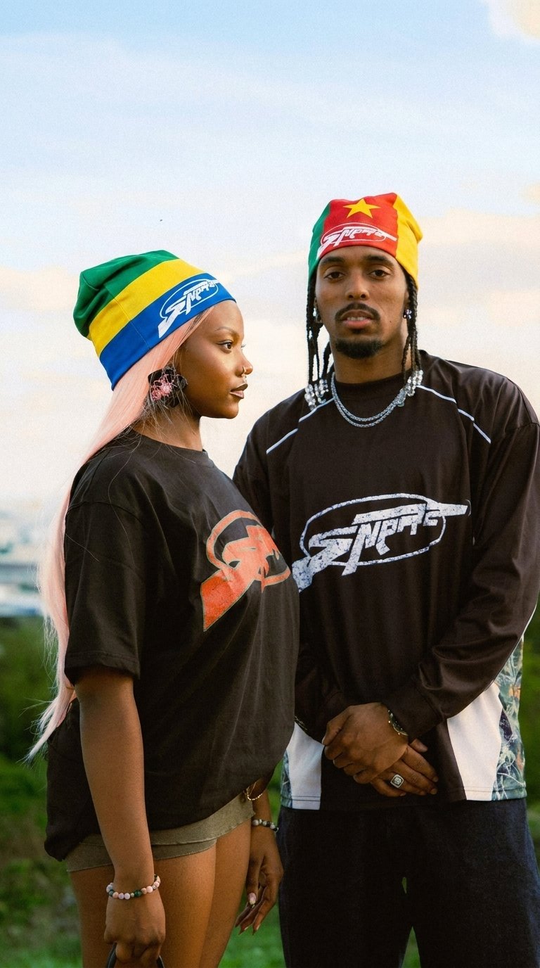 A couple wearing the Gabon and Cameroon skull caps